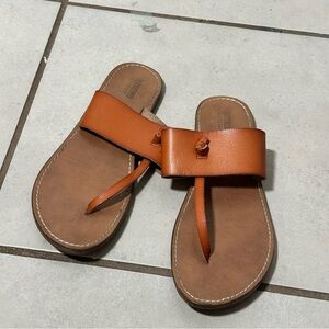 Mossimo Supply Co Women T-Strap Brown Leather Sandals size‎ 6